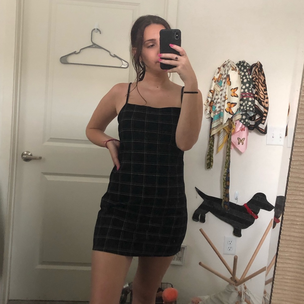Black grid pattern dress
